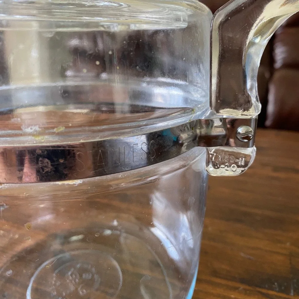 Vintage Pyrex Flame Ware 9 Cup Glass Coffee Percolator Pot Lid Clear Stainless *